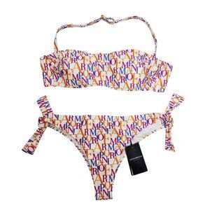 Emporio Armani Womens Multicolor Logo Bikini Set Adjustable Halter Top  Side Tie